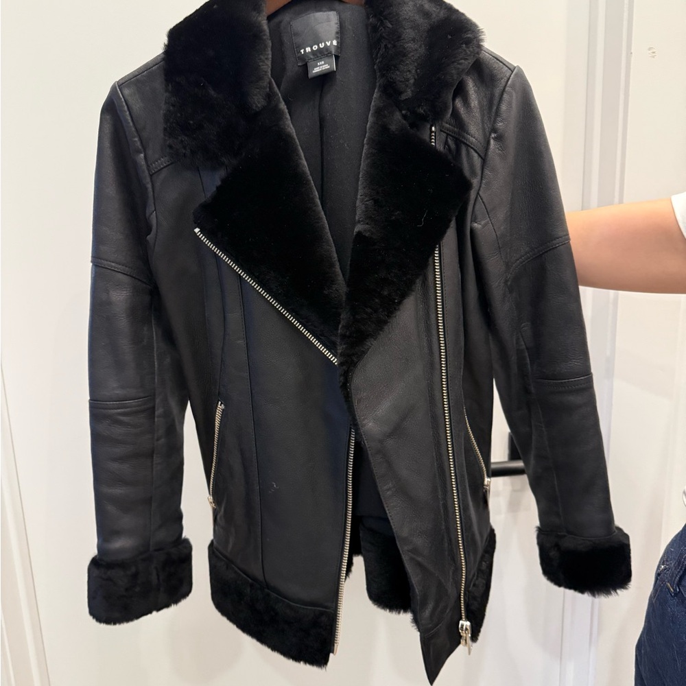 Trouvé Black Faux Fur Trim Aviator Jacket